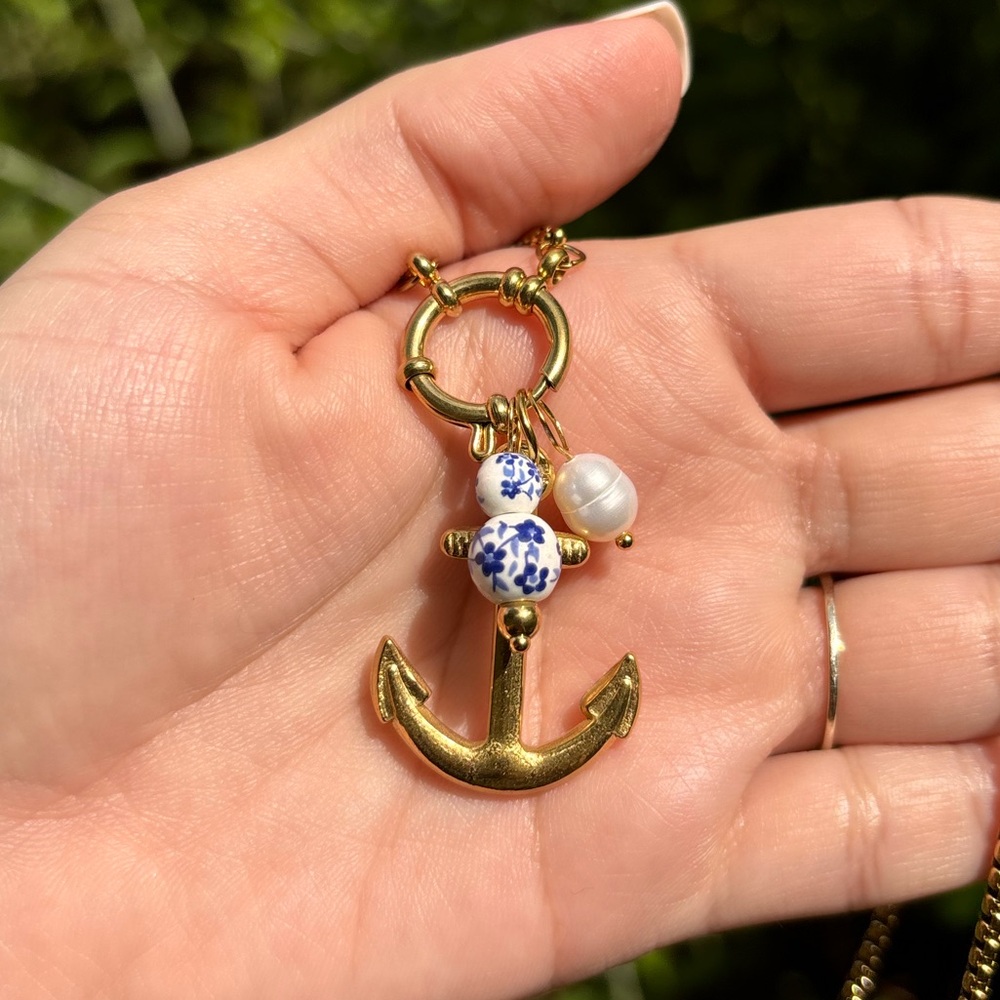 18K Gold Plated Anchor Charm Long Necklace - Picture 4 of 6